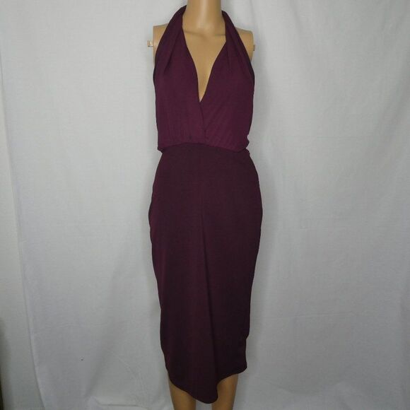 ASOS Halter Midi Dress Tie Open Back Burgundy 6 - Picture 1 of 8